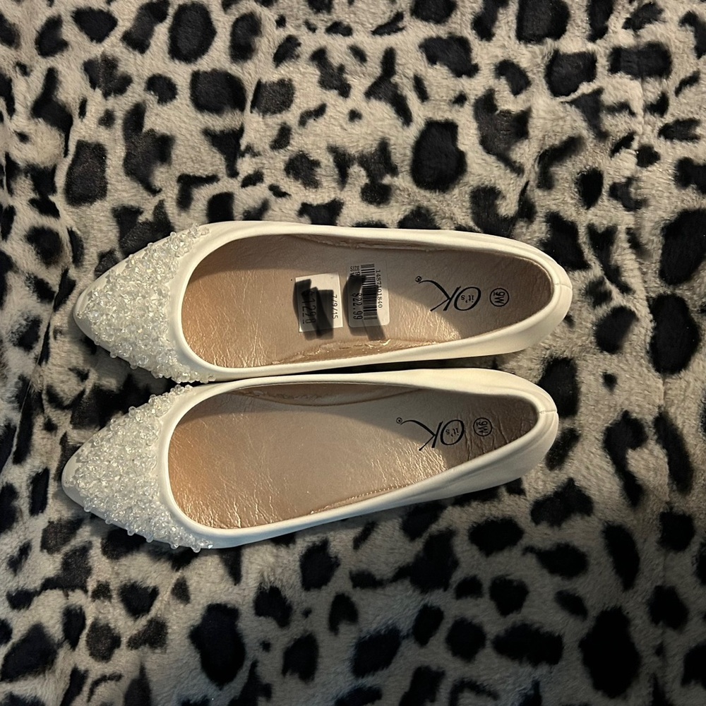 Elegant White Beaded Flats